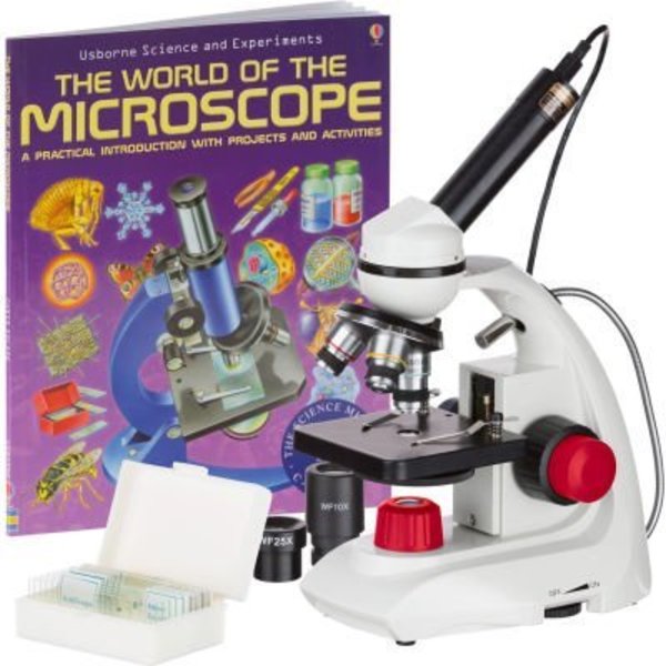United Scope. AmScope 40X-1000X Dual LED Portable Compound Microscope with Camera, Slides & Book M170C-R-PB10-WM-E